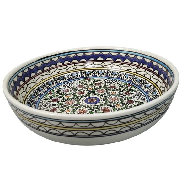 Vintage 80s Jerusalem Armenian Hand-Painted Ceramic Bowl 11.5" Floral Pottery - Picture 5 of 7